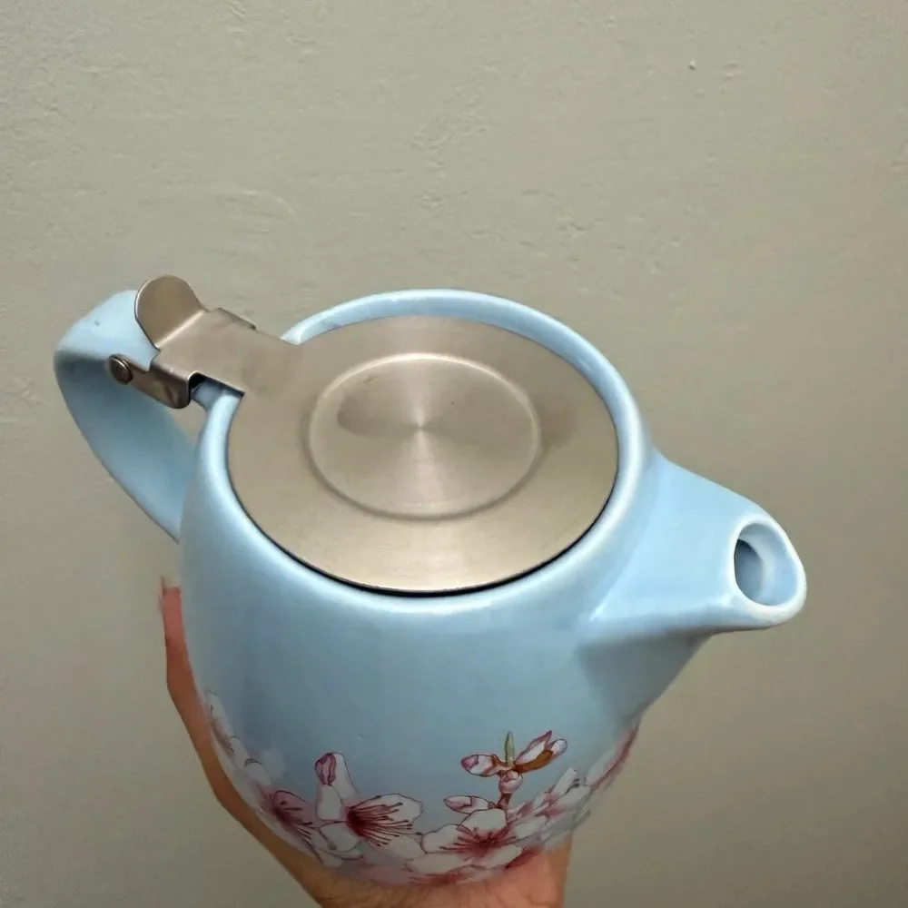 Alfred Blue & Pink Cherry Blossom Ceramic Stainless Steel Tea Pot Infuser A7